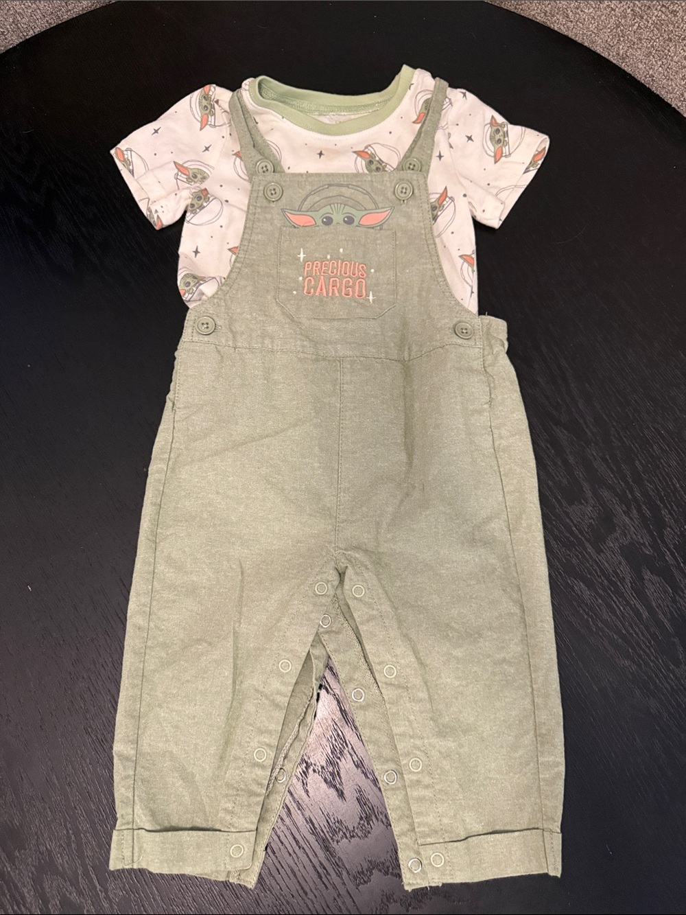Star Wars Sage Green Baby Overalls Set with Character Tee